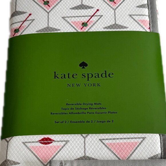 Kate Spade Set- 2 Reversible Dish Drying Mats Martini/Cosmos Theme Design NEW - Picture 2 of 3